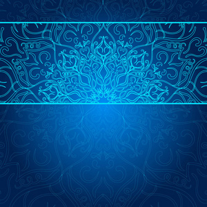 花边背景.卡或邀请.蓝色曼陀罗照片