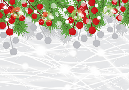 圣诞节背景与冷杉的枝条，结红色浆果。新的一年卡。矢量