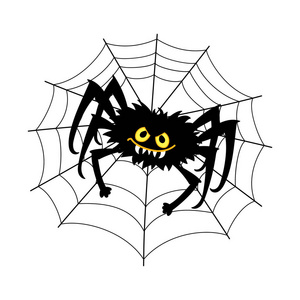 坐在蛛网上的向量黑色卡通蜘蛛