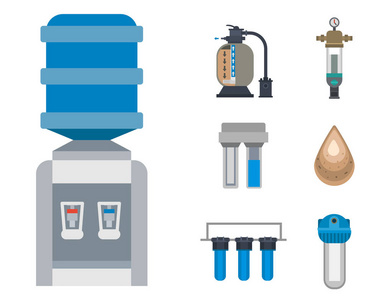 水净化图标水龙头新鲜回收泵 astewater 治疗集合矢量图