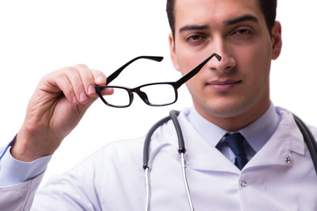 眼科医生在医疗概念上白色孤立图片