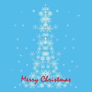 圣诞节背景蓝色基调与雪花作为树形状