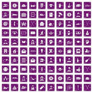 100 慈善图标设置 grunge 紫色
