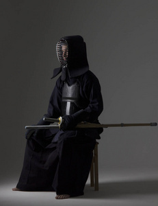 剑道武士武士刀战斗机剪影场景不同的姿势的忍者战斗机在黑布字符武士