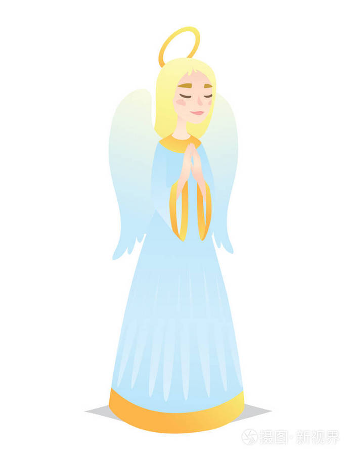 可爱的年轻女子在天使翅膀祈祷与风格.矢量