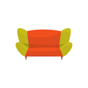 松弛卡通矢量插图的沙发, 客厅或室室内,现代家具多彩照片