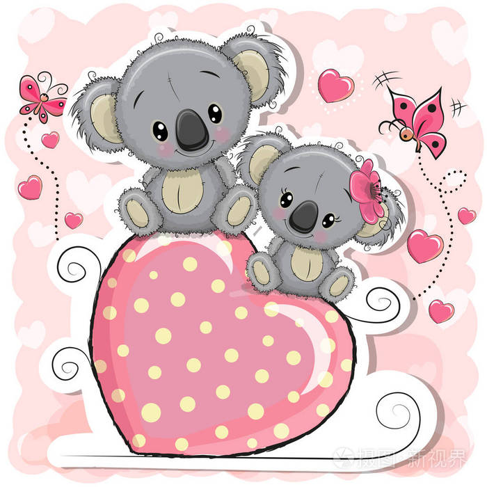 两个无尾熊正坐在一颗心