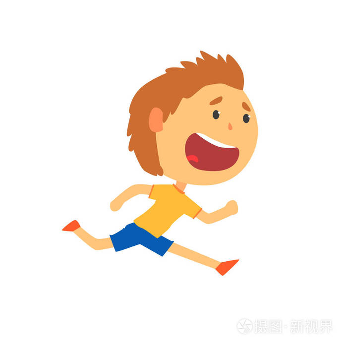 快乐的小男孩跑,孩子身体活动卡通矢量图