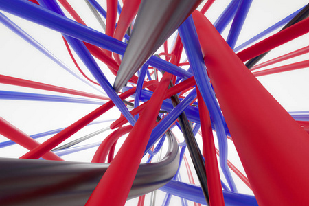 高科技黑蓝色和红色电线在白色的背景.3d 渲染照片