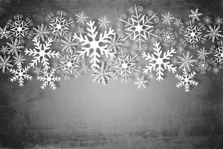 在灰色的白色雪花，圣诞节背景