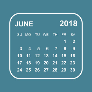 6 月 2018年日历。日历策划设计模板。开始一周