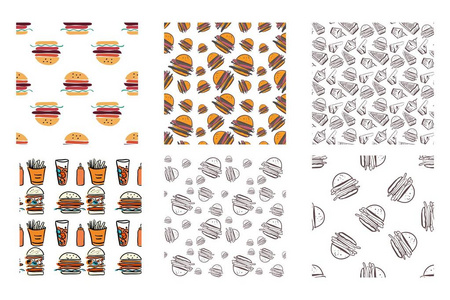 汉堡的手绘制无缝矢量模式