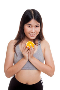 橙色水果亚洲健康美女