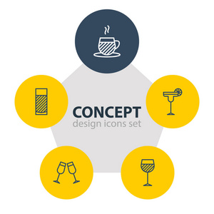 矢量图的 5 饮料图标。可编辑包水 饮料 茶杯和其他元素