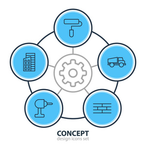 矢量图的 5 施工图标。可编辑包屏障 货车 滚子和其他元素