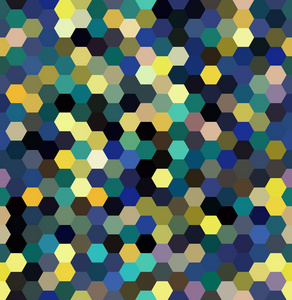 抽象的无缝背景由绿色蓝色黄色六角形组成。业务演示文稿或 web 模板横幅海报的几何设计。矢量插图
