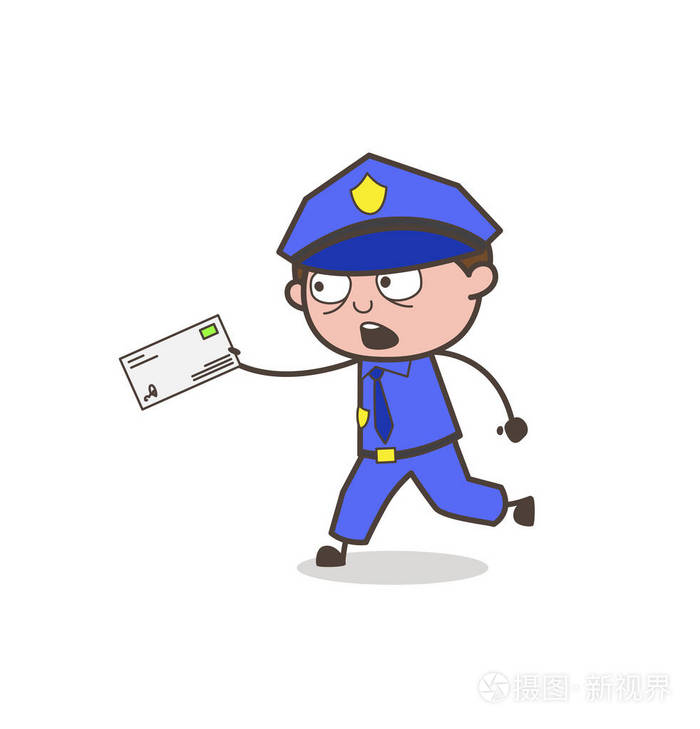 卡通警卫在急于把这封信中运行