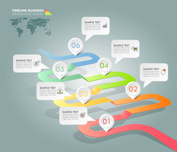 时间线业务概念的信息图表模板 5 步骤