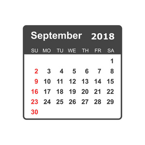 2018 年 9 月日历。日历策划设计模板。周
