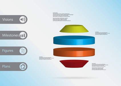 3d 图图表模板与圆八角形水平分为四个颜色片