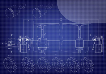 蓝色背景上的机械图纸