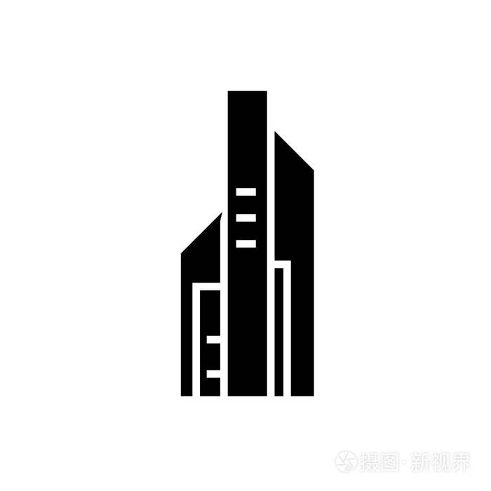 摩天楼大图标矢量插画孤立的背景上的黑色标志