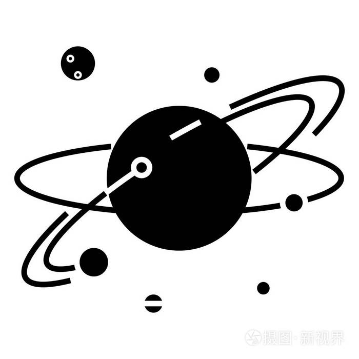 太阳系行星空间行星与卫星火星图标矢量插画孤立的背景上的黑色标志