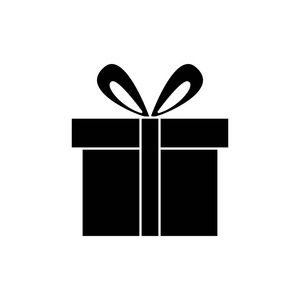 礼品盒可爱图标，矢量图中，黑色标志上孤立的背景