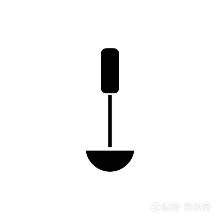噗钢包-勺子厨房图标,矢量图中,黑色标志上孤立的背景