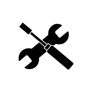 螺丝刀和扳手图标，矢量插画，孤立的背景上的黑色标志