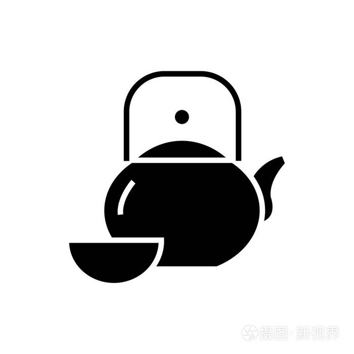 水壶和杯-茶道图标矢量上孤立背景图中,黑色标志