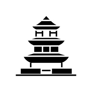 宝塔日本图标，矢量图中，黑色标志上孤立的背景