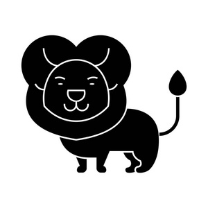 狮子可爱图标，矢量插画，孤立的背景上的黑色标志