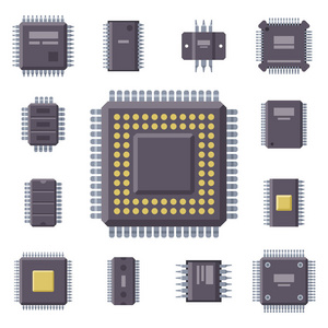 Cpu 微处理器微芯片矢量插图硬件组件设备