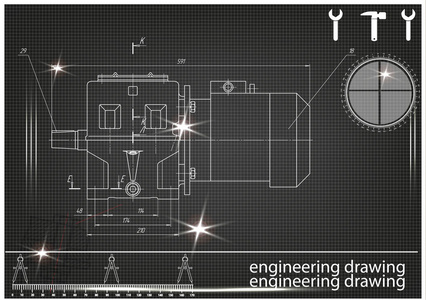 黑色背景上的机械图纸