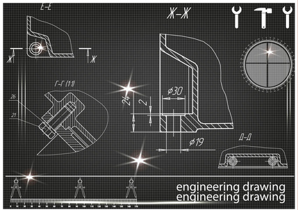 黑色背景上的机械图纸图片
