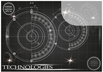 黑色背景上的机械图纸