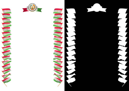 框架和旗帜和徽章塔吉克斯坦边境。3d 图