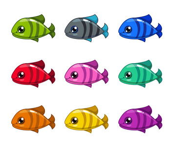 可爱的卡通五颜六色的鱼儿套图片