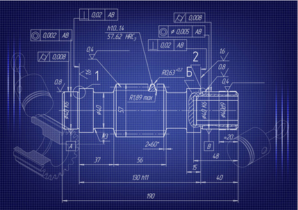 蓝色背景上的机械图纸