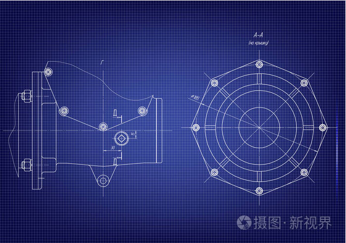 蓝色背景上的机械图纸
