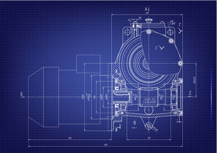 蓝色背景上的机械图纸