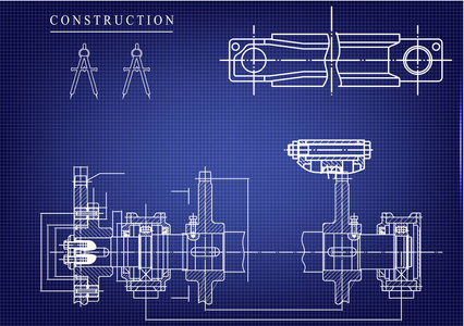 蓝色背景上的机械图纸图片