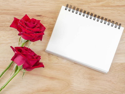 两朵红玫瑰花和空白笔记本2