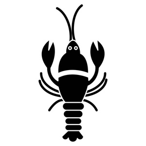 大龙虾图标，矢量插画，孤立的背景上的黑色标志