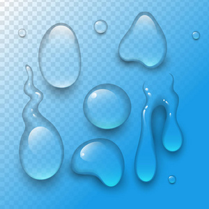 现实水滴液体的透明雨滴飞溅矢量图