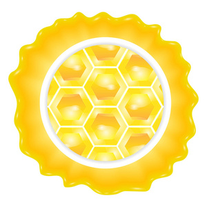 蜂蜜标签圆模板与蜂窝蜂蜜。矢量