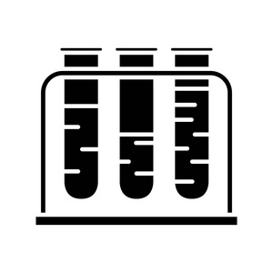 血液测试图标，矢量插画，孤立的背景上的黑色标志