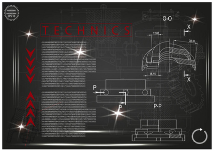 黑色背景上的机械图纸