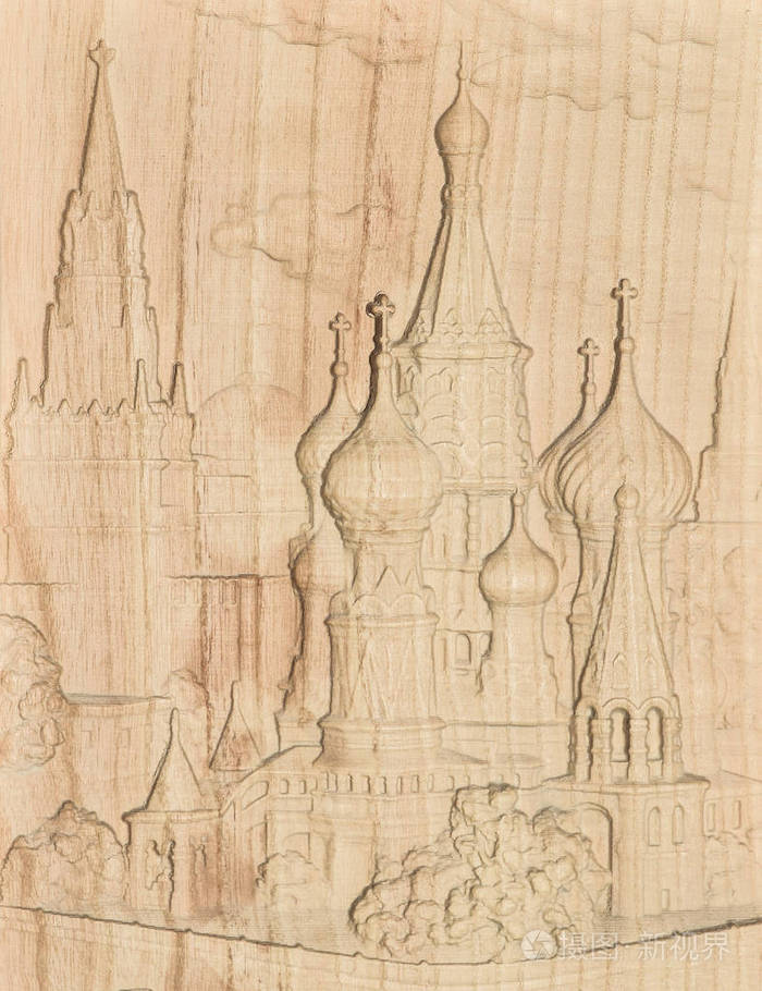 木雕莫斯科克里姆林宫雕刻浮雕图片在木材上